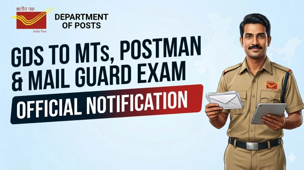 GDS to MTS, Postman & Mail Guard Exam Notification 2026 - Circle Wise 1 GDS to MTS, Postman & Mail Guard Exam Notification 2026 - Circle Wise